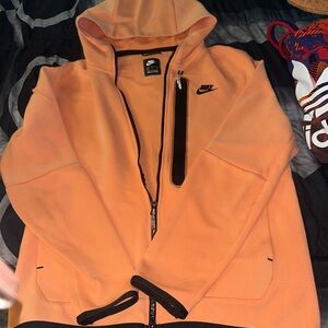 Nike Sportswear Tech Fleece Orange Full Zip Hoodie Black Trim Women’s